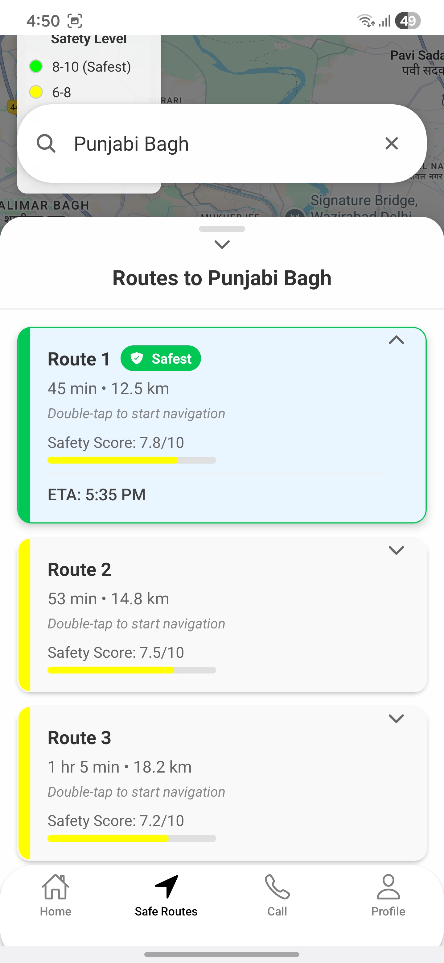 Safe Route Navigation